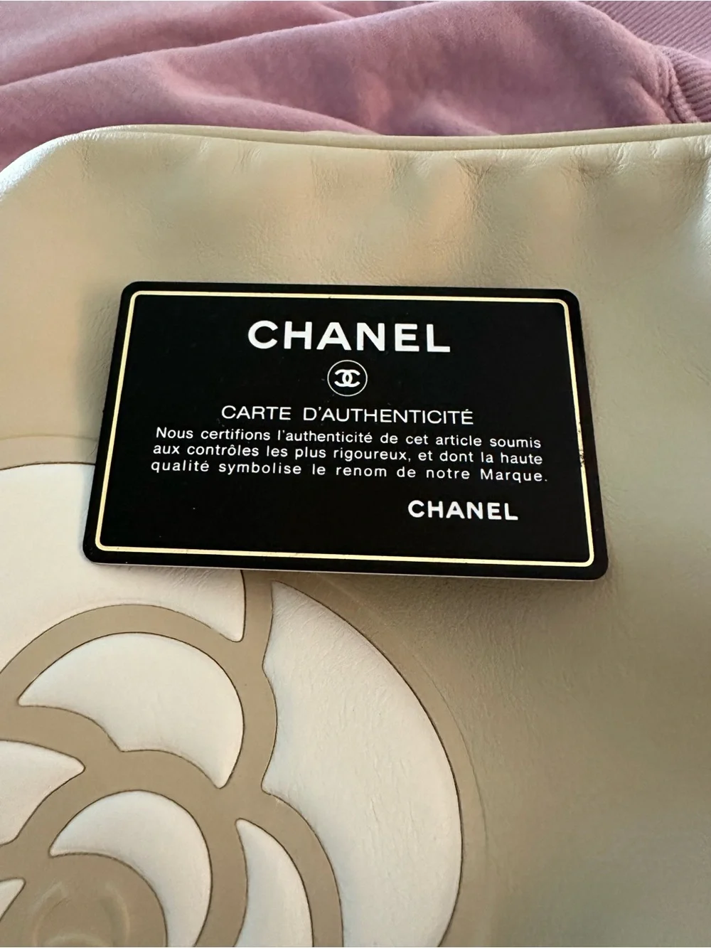 CHANEL Cream Shoulder Bag with White Camellia Motif